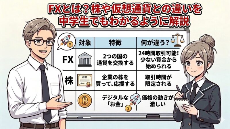FXとは？株や仮想通貨との違いを中学生でもわかるように解説 